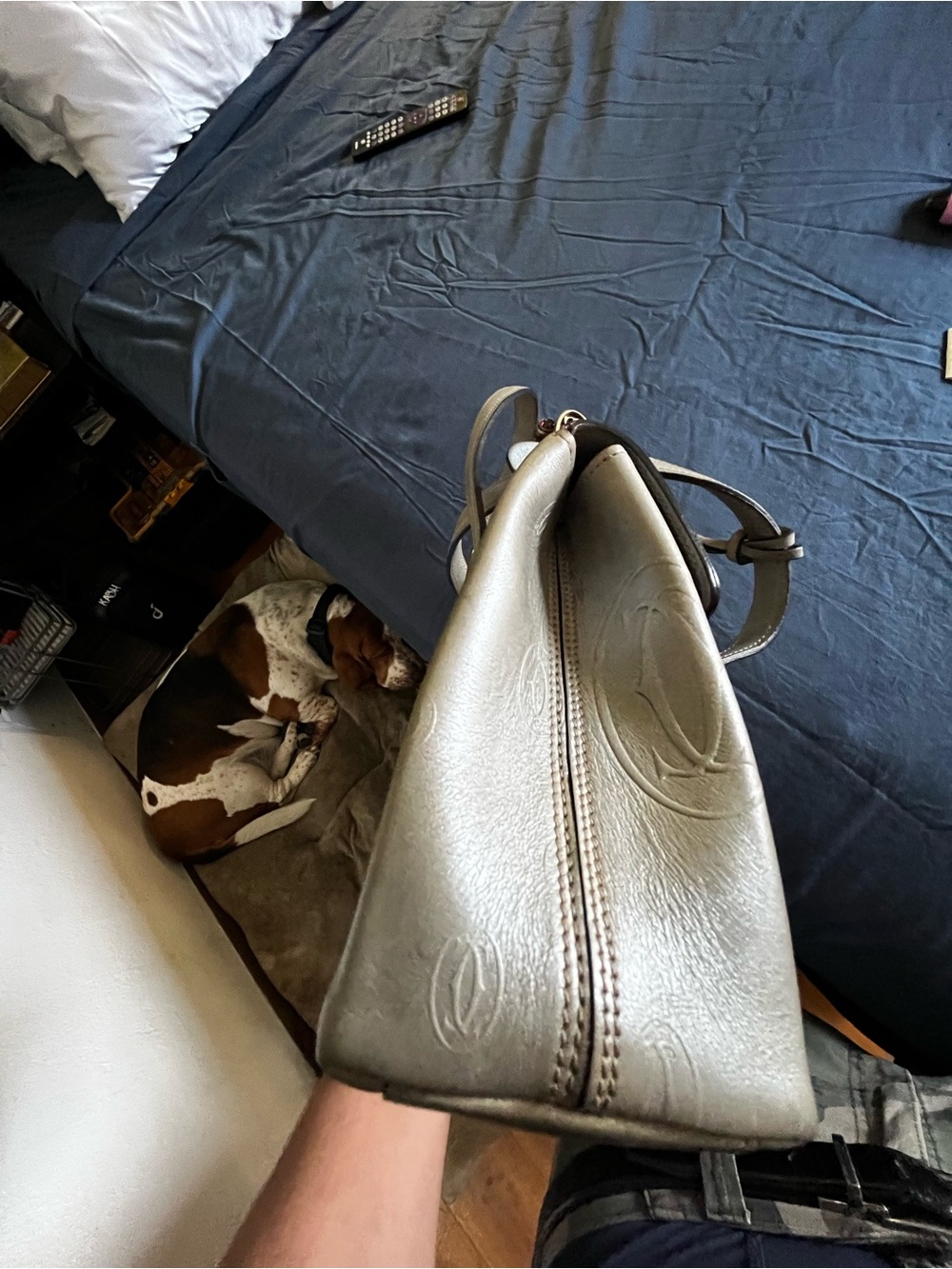 Cartier Taupe Monogram Leather Shoulder Bag with Gold Accents - Picture 6 of 7